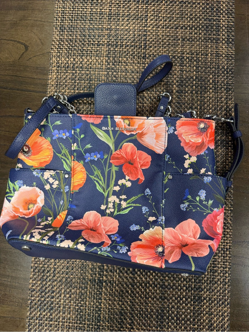 Dana Buchman Navy Tote with Coral Floral Print